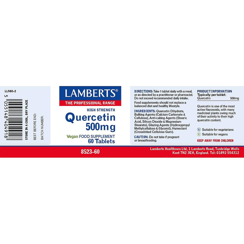 Lamberts Quercetin 500mg – High Strength Flavonoid from Plant Source – Natural Antioxidant – 60 Vegan Tablets
