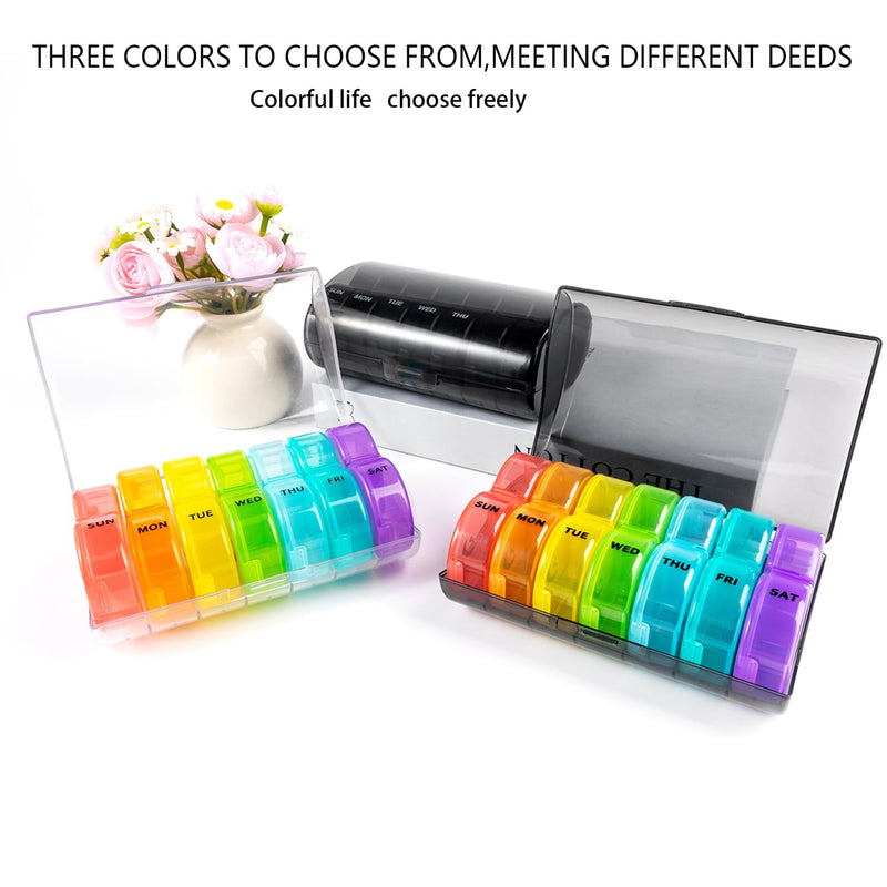 Weekly Pill Organizer 2 Time a Day，Pill Dispensers， Pill Box 7 Day with One-Side Large Opening Design for Easy Filling ，2 Times a Day AM/PM Pill Case, for Vitamins/Fish Oils (Black) Black+14
