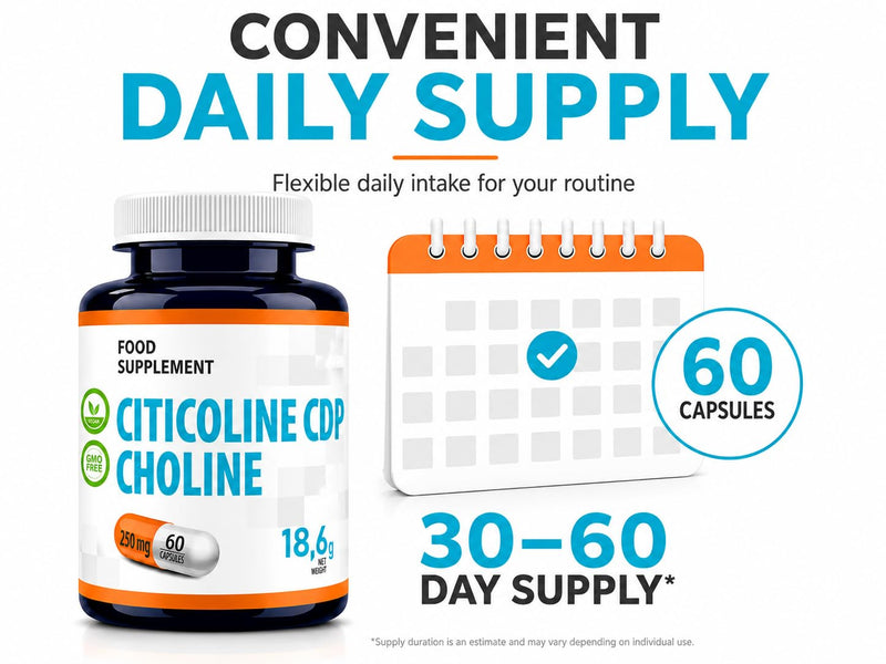 Hepatica Citicoline (CDP-Choline) 250mg | Source of Choline | 60 Vegan Capsules | 2-Month Supply | 3rd Party Lab Tested