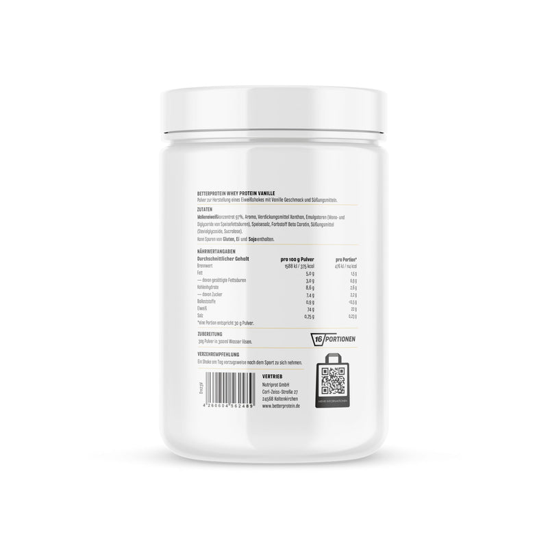 [Australia] - Whey Protein - Vanilla 500g - Produced in Germany from regional milk - BetterProtein® - Protein powder for building muscle and losing weight - Can of 16 portions (pack of 1) 