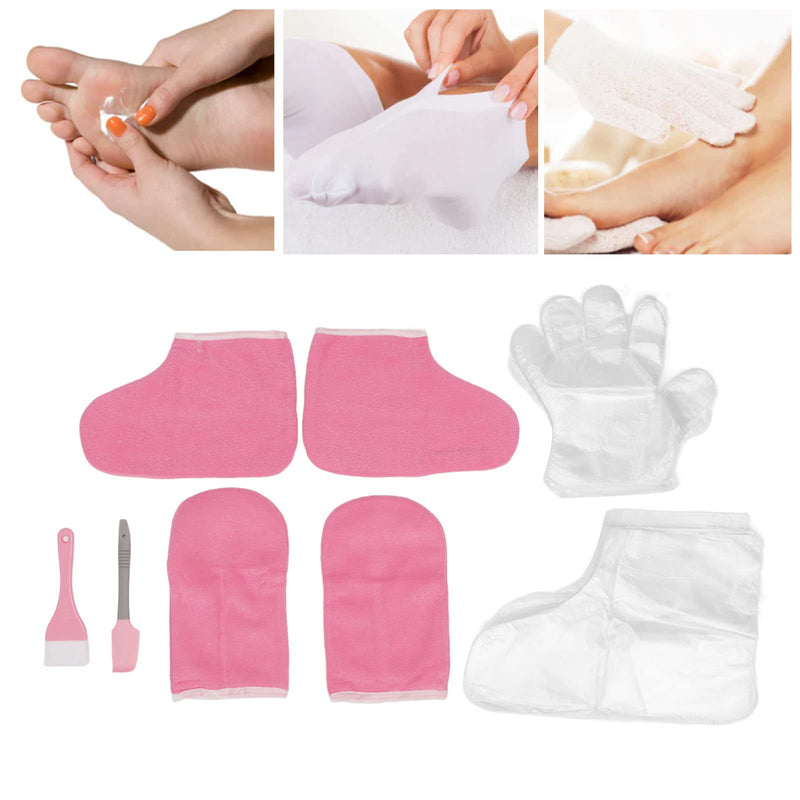 [Australia] - Wax Hand Foot Liners, Spa Care Gloves Socks Set Paraffin Bat Kit Paraffin Flannel Keep Warm Gloves Wax Mitts Foot Liners Wax Brush Wax Shovel for Skin Care 