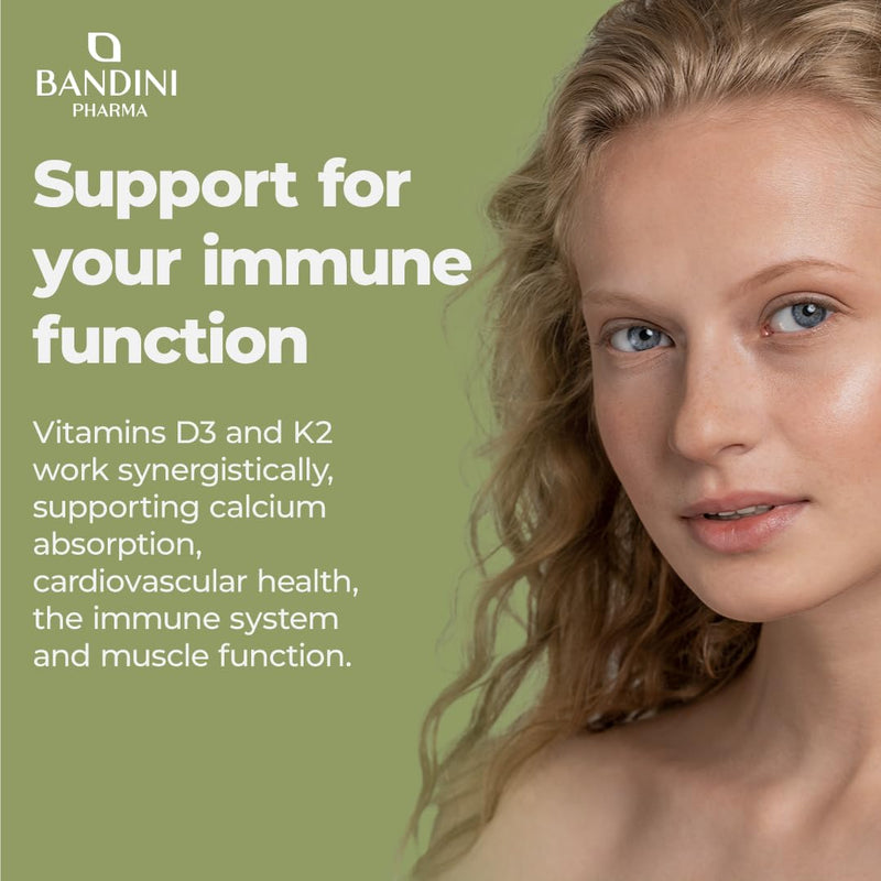 Bandini® Vitamin D3 K2 | 365 Easy-to-Swallow Tablets 1 Year Supply | 2000 IU Vitamin D3 & 200 mcg Vitamin K2VITAL® MK‑7 99% All Trans | Bones, Teeth, Muscles, Joints & Immune System | High Strength