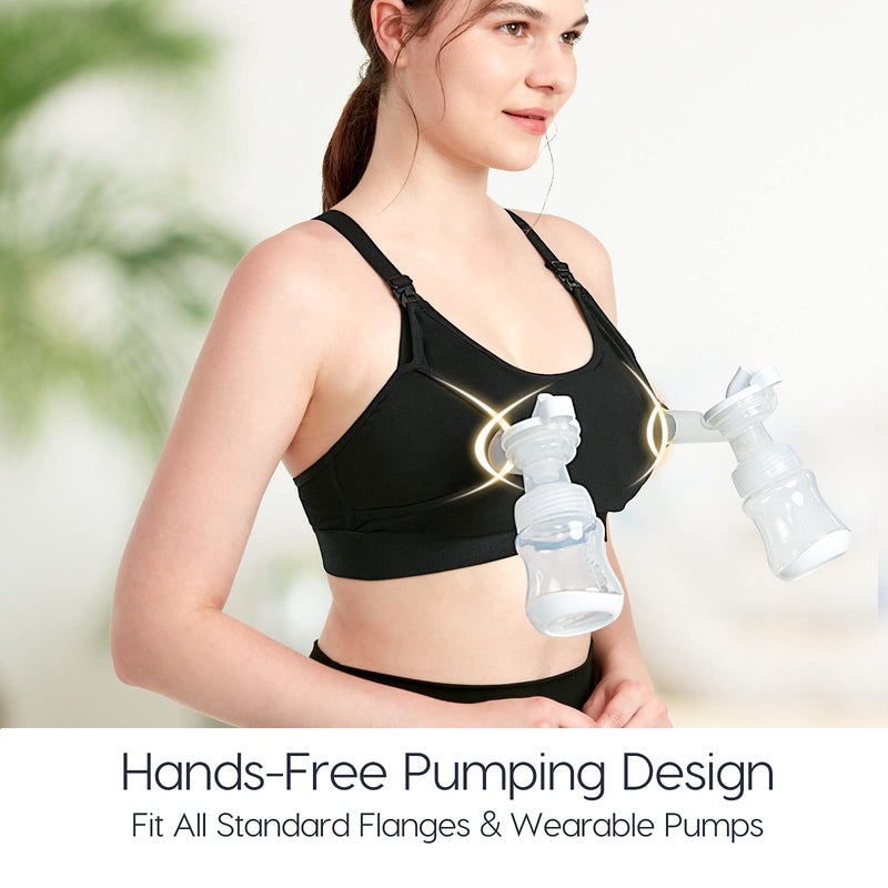 [Australia] - Lupantte Pumping Bra Hands Free, Breast Pump Bra, Adjustable Breast-Pumps Holding and Nursing Bra, Pumping & Nursing Bra Black+skin Medium (Pack of 2) 