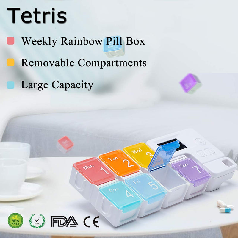 7 Days Pill Dispenser Organizer with Reminder Alarm - CozyCabin Portable Travel Vitamins Medicine Box Case(Rainbow) 7 Compartments with Alarms