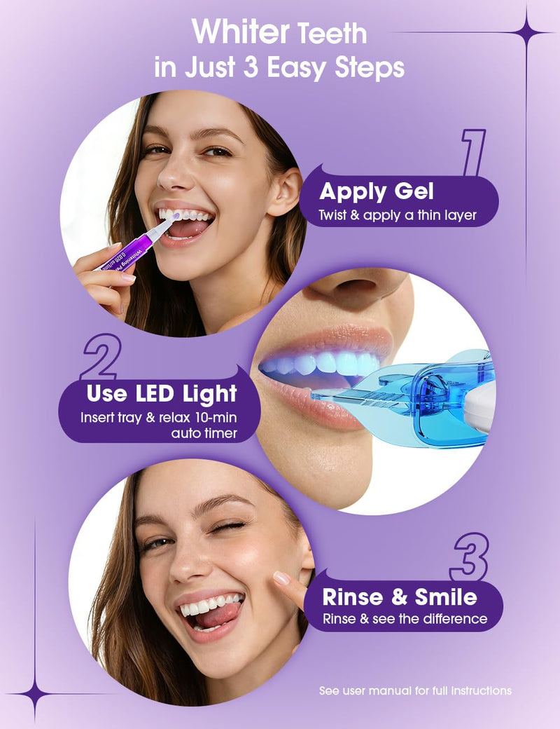 Teeth Whitening Kit with LED Light 35% Pap + Purple Tone Neutralizing 3 Whitening Pens + 2 Desensitising Gel Pens Instant Brightness & 7-Day Whitening Enamel-Safe (Mint) Mint