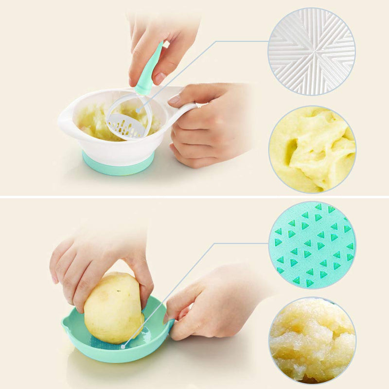 [Australia] - Versatile Baby Food Maker Set - Toddler Food Mills with Mash Bowl, Hand Masher, Citrus Juicer, Grater - Making Homemade Baby Food - Fruits and Vegetables Masher - No BPA (Mint Green) Mint Green 