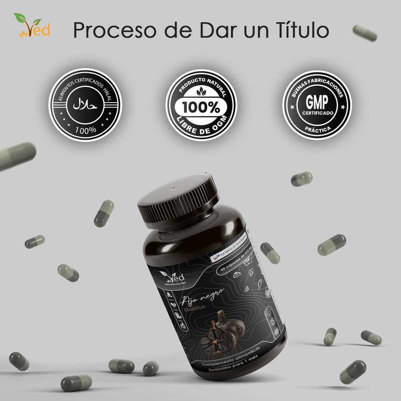 VED Black Capsules Garlitus - High Strength Odourless Capsules with Aged Garlic Extract, Vegan 90 Capsules with Cinnamon Bark and ALA Zinc, Vitamin B6, B1, B9, & B12.