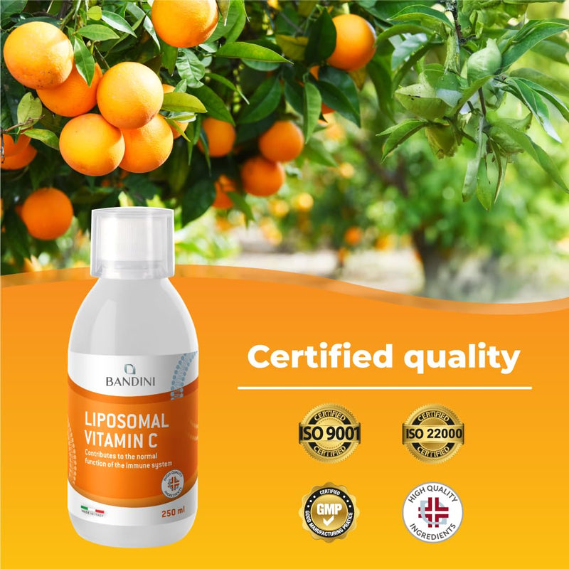 Bandini® Liposomal Vitamin C 1000mg Liquid | High Strenght Ascorbic Acid, High Absorption & Bioavailability | Immunity, Energy, Skin Support - Boosts Collagen & Reduces Fatigue | Vegan, GMO-Free