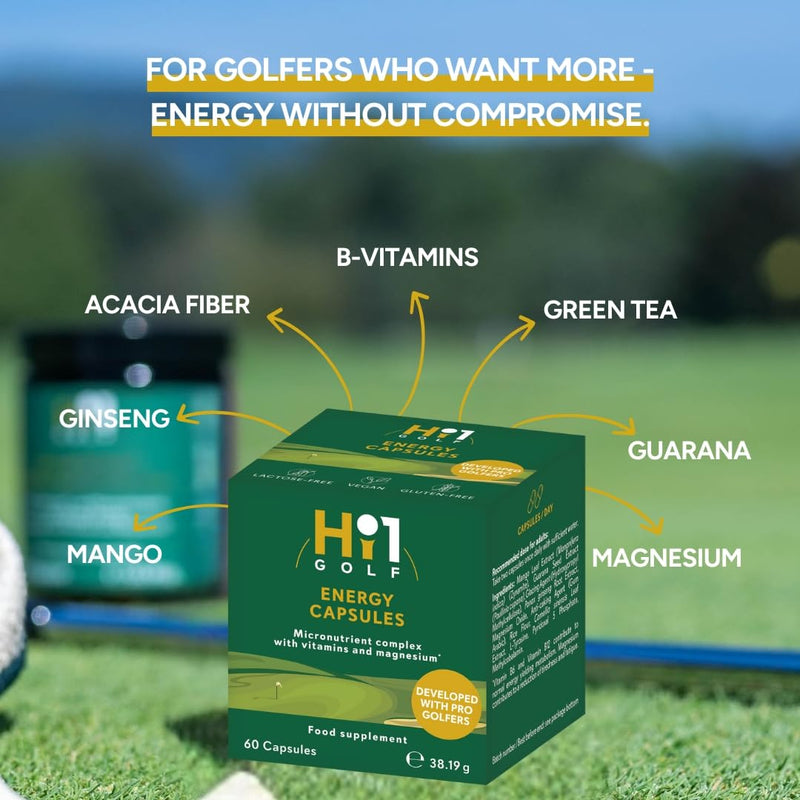 Hi1 GOLF Energy & Endurance – Golf Supplement, Stronger Swings, Faster Recovery Supports Energy, Stamina & Mental Focus with Ginseng, Green Tea & Guarana Extract, Magnesium, Vitamin B6 & B12-60Caps