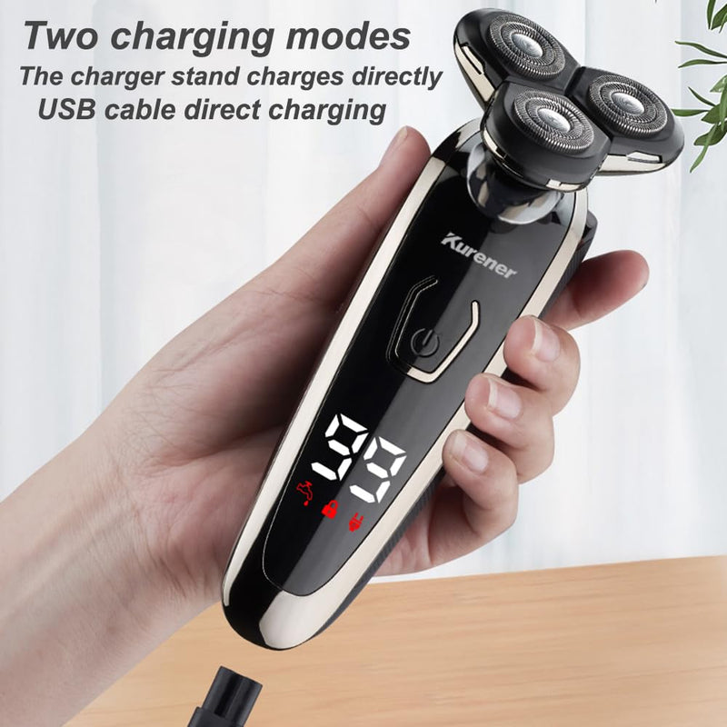 [Australia] - Electric Razor for Men Shaver Rechargeable Waterproof Rotary for Shaving with Nose Trimmer Sideburns Trimmer Face Cleaning Brush 