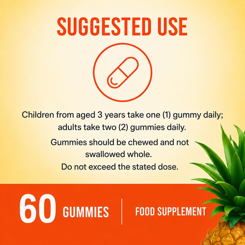 Multivitamin Gummies with Probiotics for Adults & Kids 60 Gummies - Pineapple Flavour Vitamin Gummies | Vitamins C, B3, B5 & B6 | Bio Cultures Gummies for Digestive Balance & Immune Support