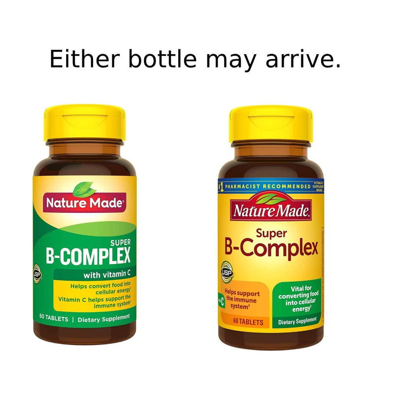 Nature Made Super B-Complex with Vitamin C and Folic Acid, 60 Tablets Unflavored 1 Count (Pack of 60)