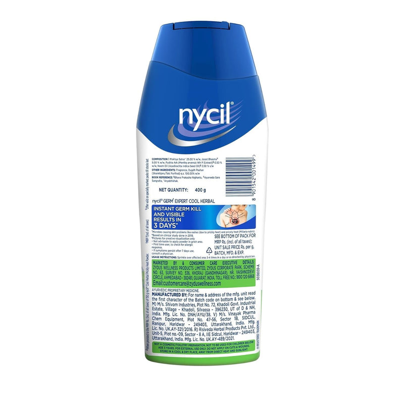 NY-CIL Germ Expert Cool Herbal Prickly Heat and Cooling Powder, 400 g, Super Saver Pack