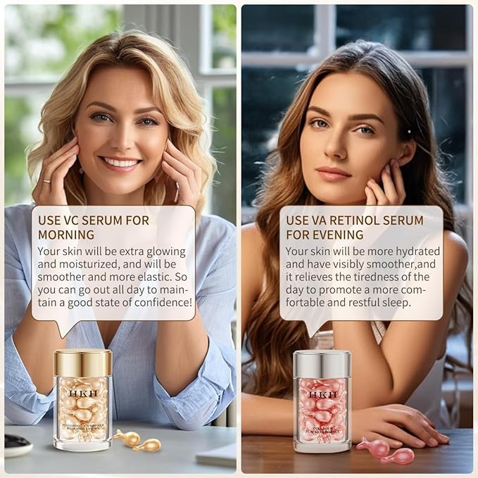 HKH Vitamin C Serum For Face: 30 Capsules Anti-Aging Wrinkles With Vit C & Vitamin E Serum For Women Over 30+ - Reducing Fine Lines - Smoothing & Firming Skin - Travel Friendly