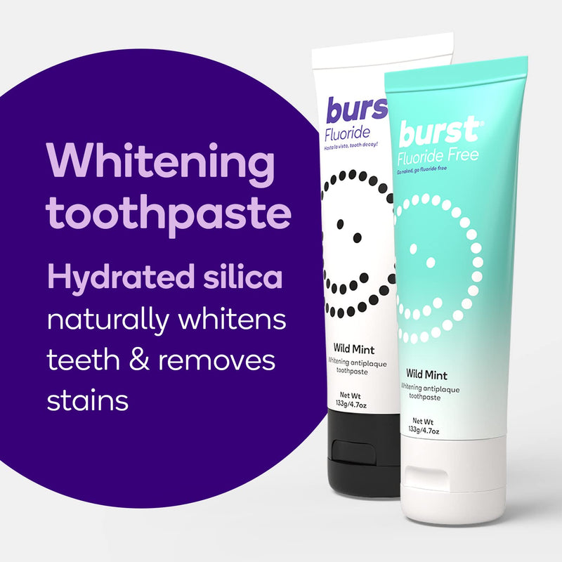 [Australia] - BURST Whitening Toothpaste with Cavity Fighting and Stain Removal Fluoride (4.7oz/2 Pack) | for Sensitive Teeth | with Xylitol | Vegan, Gluten & SLS Free | Wild Mint Wild Mint 2 Pack 