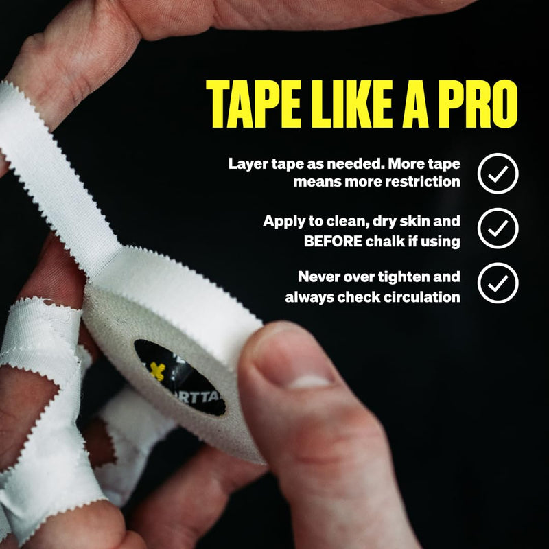 SPORTTAPE Box of 24 Rolls Zinc Oxide Finger Tape - White - 1.25cm x 10m | For Jiu Jitsu, Bouldering, Rock Climbing, BJJ, Crossfit, Rowing, Climbing & Golf (12 Packs of 2 Rolls) 1.25cm x 10m - 24 Rolls