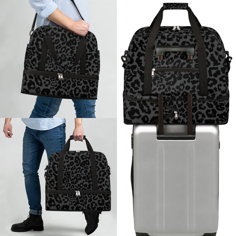 Black Leopard Cheetah Travel Duffel Bag Tote Carry On Luggage Sports Gym Bag With Shoe Compartment For Woman Man Overnight Weekend Yoga Workout Training Handbag,A-1 A-Black Leopard Cheetah