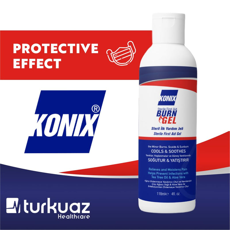 [Australia] - KONIX Sterile First Aid Burn Gel Fast Relief Protection Quick Aid Gel for All Types of Burn Injuries Suitable for All Skin Types Melaleuca, Aloe Vera 118 Ml 
