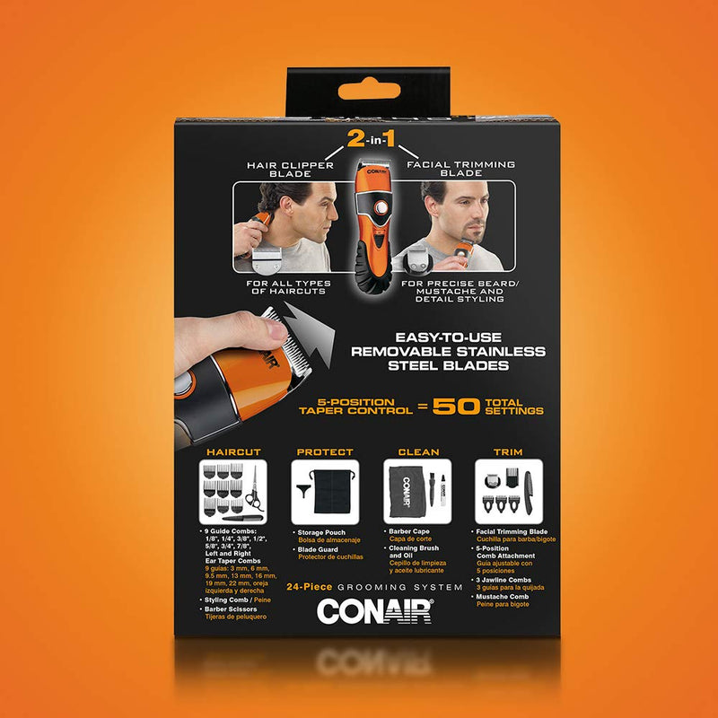 [Australia] - ConairMAN The Chopper, Hair Clippers for Men, 24-piece Hair Clipper with Mustache and Beard Trimmer 