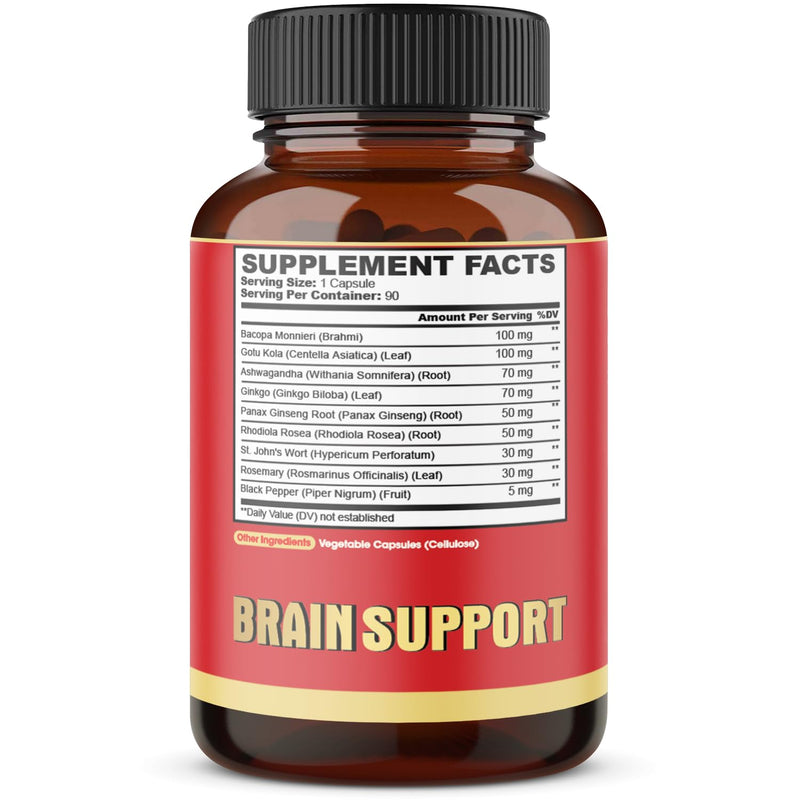 [Australia] - 9in1 Brain Support Supplement - Concentrated Ashwagandha Root, Gotu Kola Powder, Bacopa Monnieri Powder and More - 90 Capsules - 3 Months Supply 