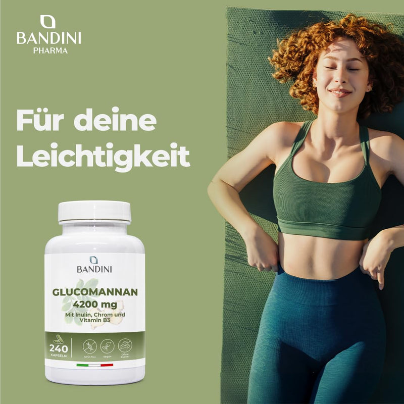 [Australia] - Bandini® Glucomannan from konjac root - 4200 mg per daily dose - 240 capsules - Optimized with bacterial cultures, chromium, vitamin B3 and inulin - High-dose supplement - Vegan 