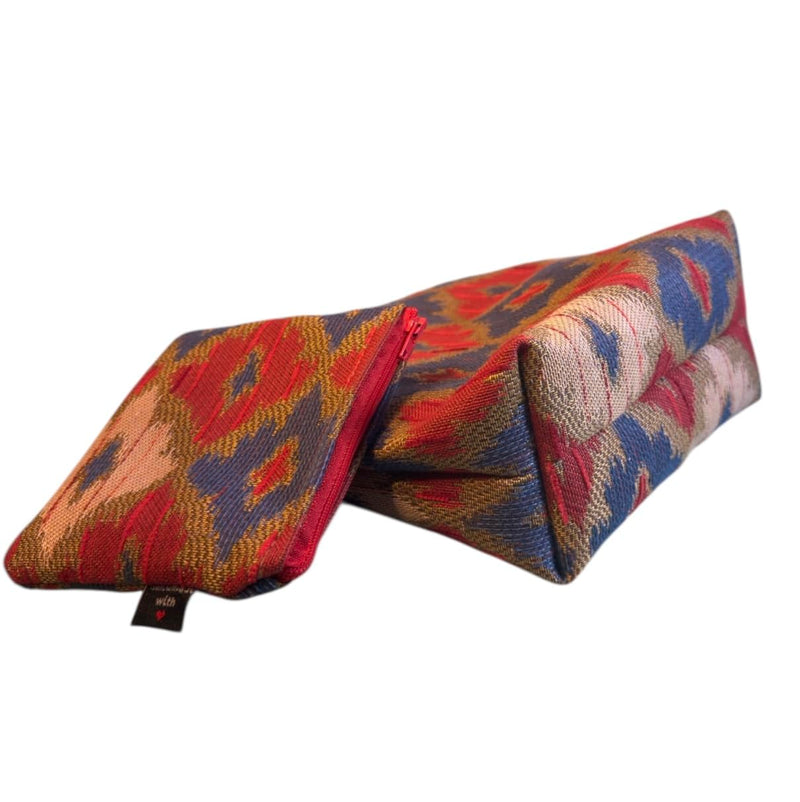 Handmade Set of 2 Cosmetic Bags — Colorful Ethnic Pattern Makeup Pouches with Zipper, Travel Organizer, Toiletry Bags for Women