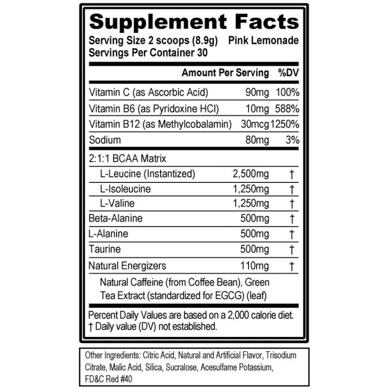 [Australia] - EVL BCAAs Amino Acids Powder - BCAA Energy Pre Workout Powder for Muscle Recovery Lean Growth and Endurance - Rehydrating Post Workout Recovery Drink with Natural Caffeine - Pink Lemonade 30 Servings 