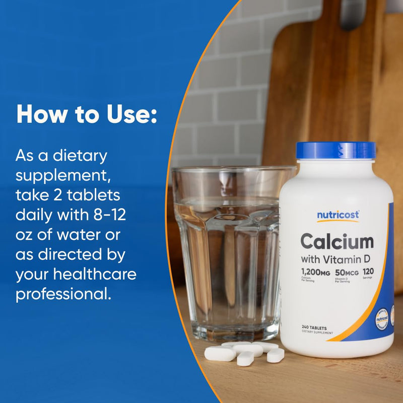 Nutricost Calcium with Vitamin D, 240 Tablets - Calcium (1200mg) Vitamin D (50mcg) Per Serving - Non-GMO, Gluten Free (Pack of 2) 240 Count (Pack of 2)