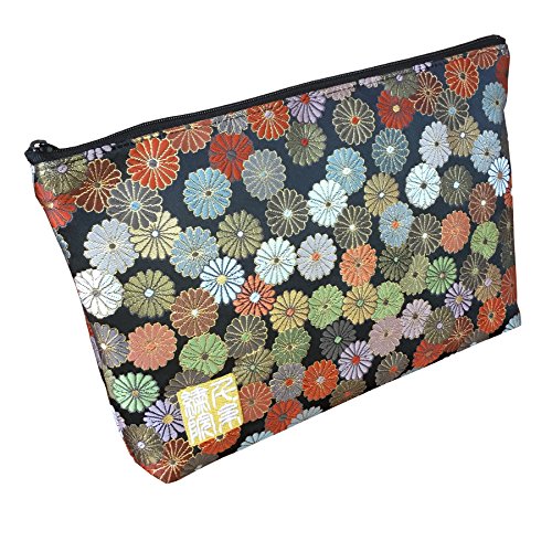 千糸繍院 Brocade zipper pouch, lined with Nishijin brocade, size M. (Kurogikuranman)