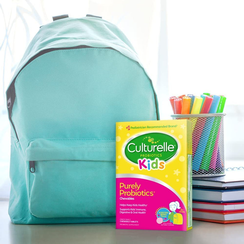 Culturelle Kids Chewable Daily Probiotic for Kids, Ages 3+, No.1 Pediatrician-Recommended Brand, Natural Berry, Daily Probiotics for Digestive Health, Oral Care & Immune Support, 2 Month Supply 30 Count (Pack of 2)