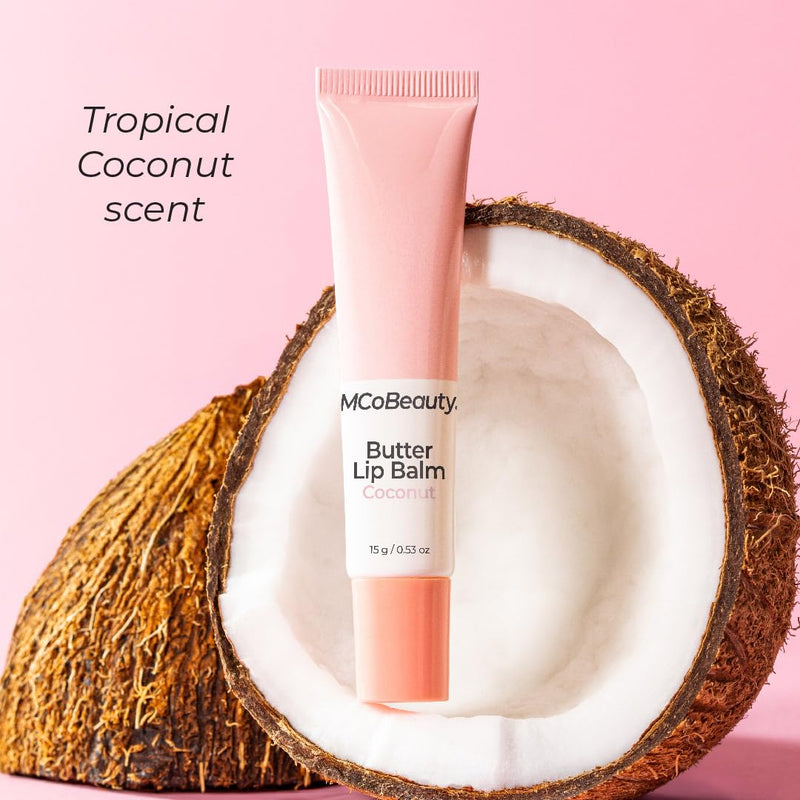 MCoBeauty Luscious Butter Tinted Shimmer Lip Balm - Coconut | Lip Gloss with Shea Butter Vitamin E, Hydrating Lip Care Treatment, Balm, Vegan & Cruelty Free