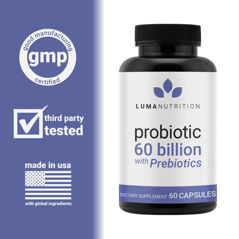 [Australia] - Luma Nutrition Probiotics 60 Billion CFU with Prebiotics - Probiotics for Women - Probiotics for Men - Formulated for Digestive Health - 60 Capsules 
