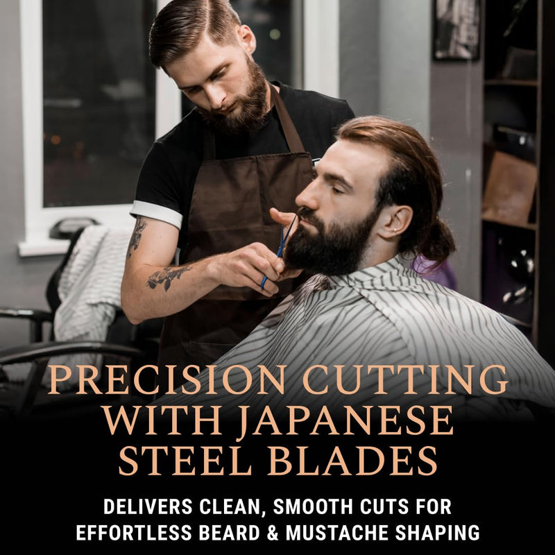 Ontaki Japanese Steel Beard & Hair Scissors - Safe Rounded Tips & Mustache Comb - Ergonomic Grip Beard Scissors for Men - Professional Craftsmanship Barber Shears - Midnight Blue, 5.5" Midnight Blue - 5.5"
