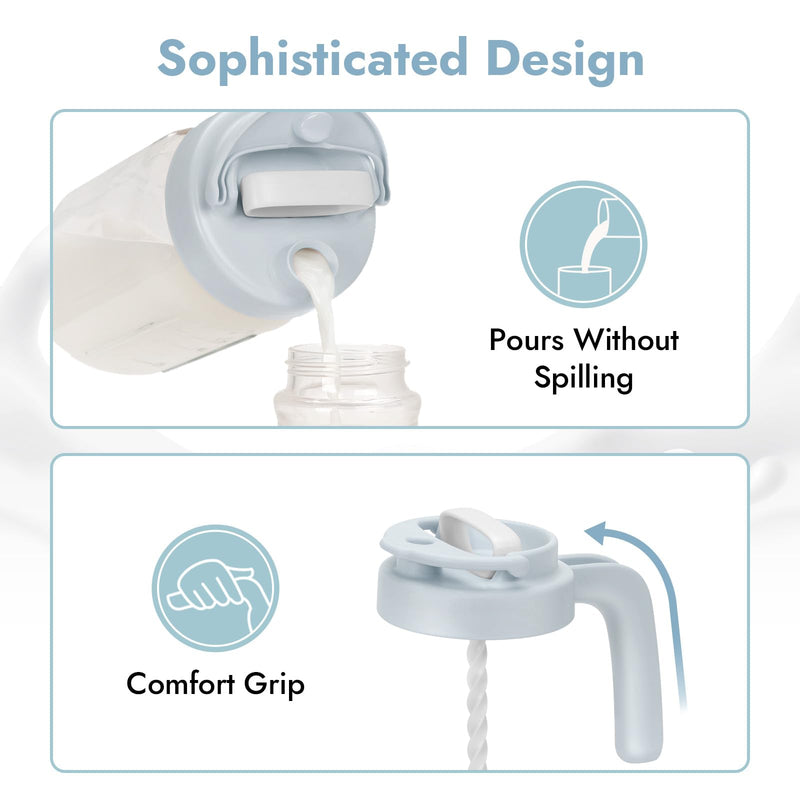 [Australia] - Papablic 32oz Formula Mixing Pitcher Lid, Breastmilk Pitcher Mixing Handle & Flip Locking Spout for Mixing Formula/Breastmilk/Protein Powder/Coffee, Blue Blue Lid 