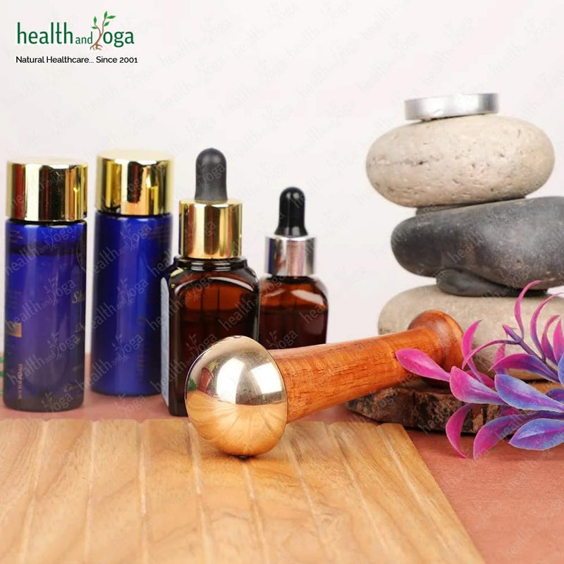 HealthAndYoga™ BronzLift Kansa Face Massager and Kumkumadi Face Oil Trial Vial - Kansa Wand Ayurveda Benefits of Bronze - Skin Lustre (Single Dome) Single Dome
