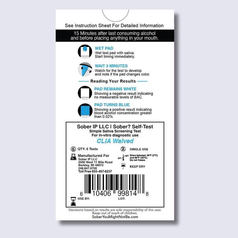 FDA Cleared Saliva Alcohol Test Strip, Highly Accurate BAC Self‑Test, 2–3 Minute Results, Portable & Discreet Sober Test Anywhere (6) 6