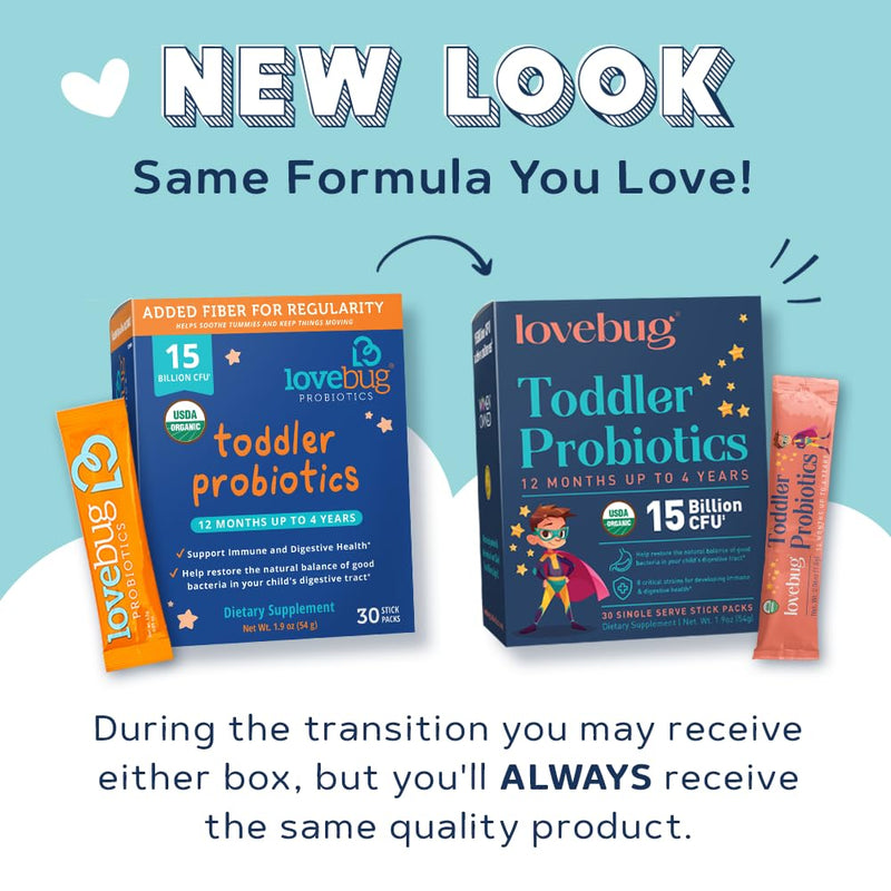 [Australia] - Lovebug Toddler Probiotics - Organic Probiotic for Kids, with Fiber for Constipation Relief, Dissolvable Powder, Ages 12 Months to 4 Year Olds - 30 Pack 1.9 Ounce (Pack of 1) 