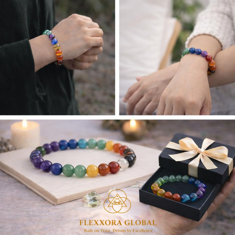 Healing Crystal Bracelet for Women & Men – Protection, Abundance, Calm & Positive Energy | Seven Chakra Gemstone Bracelet Collection | Adjustable Crystal Bracelet with Authenticity Certificate Multi