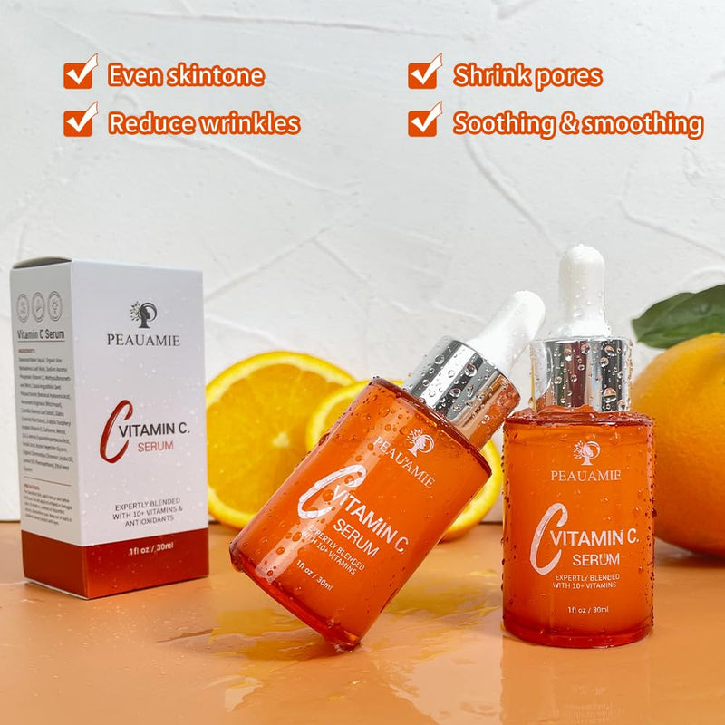 Peauamie Vitamin C Serum for Face Anti Aging with 2% Hyaluronic Acid and 1% Retinol Ferulic Acid,Moisturizer for Fine Lines and Wrinkles 1 Fl Oz x 2 Pack 1 Fl Oz (Pack of 2)