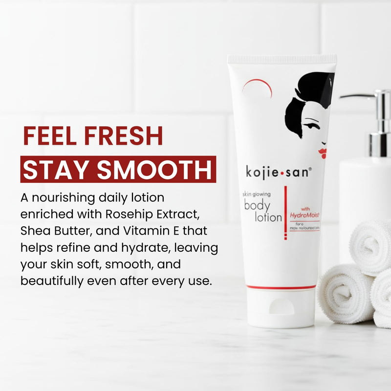 Kojie San Body Lotion – Nourishing & Skin Refining Body Lotion with Rosehip, Shea Butter & Vitamin E for a Smooth, Even-Looking Skin Tone – 100G 100ml