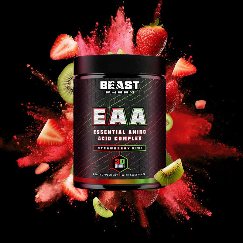 Beast Pharm 9 EAA Amino Acids with BCAA Powder 2:1:1 Ratio - Essential Amino Acids Powder - 360g - EAAs Recovery Drink - 30 Servings - Strawberry Kiwi