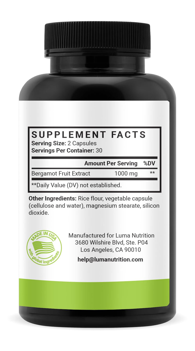 [Australia] - Luma Nutrition Citrus Bergamot 1000mg - Citrus Bergamot Supplement - Made in The USA - Veteran Owned - 60 Capsules 