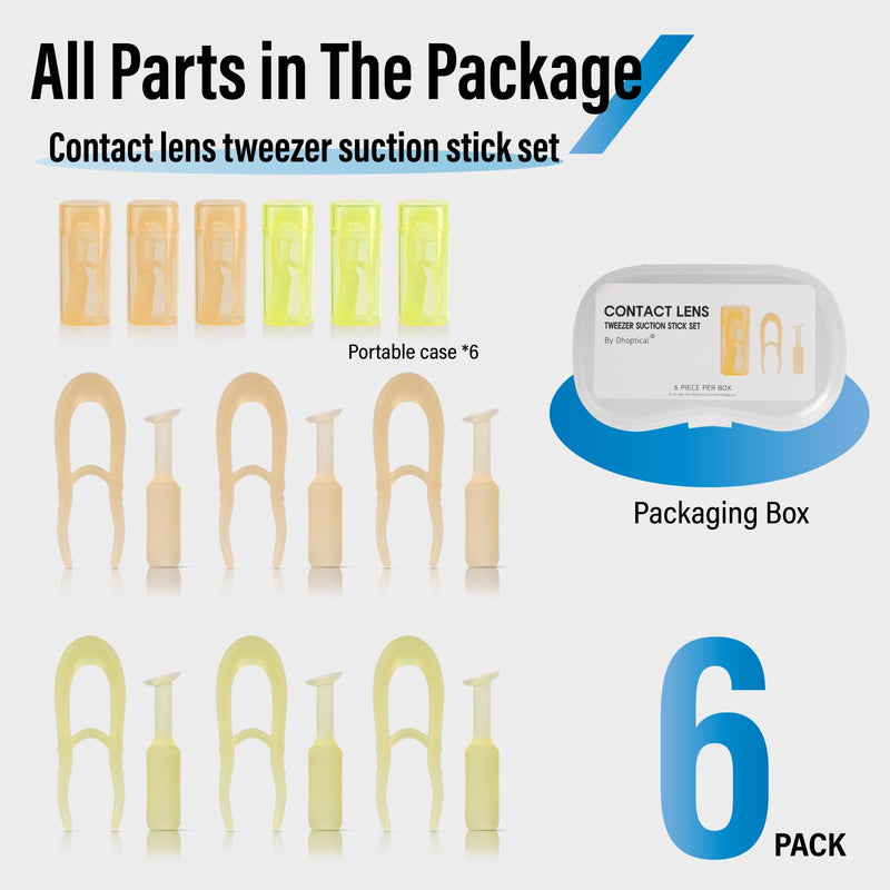 [Australia] - 6-Pack Contact Lens Removal Tool Set, Tweezers & Suction Stick Combo for Daily Contact Lenses Colored Contacts & RGP Lenses 