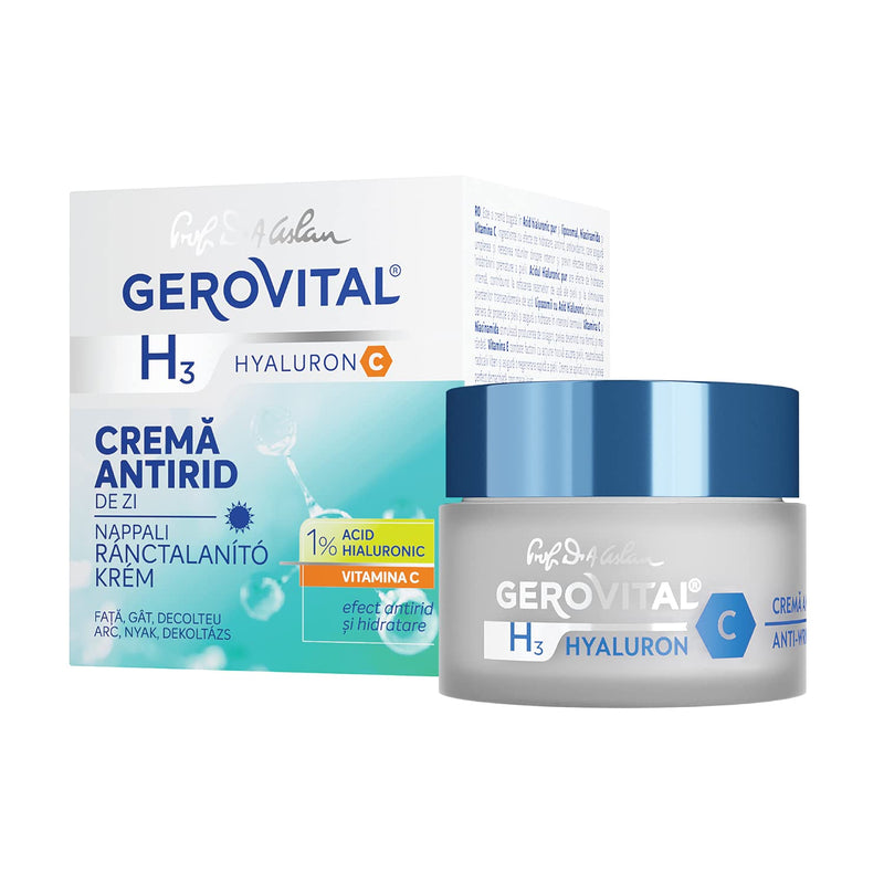 GEROVITAL Anti-Wrinkle Day Face Cream Rich in Hyaluronic Acid, Vitamin C and Niacinamide, Vitamin E, Intense Moisturizer, for Normal, Mixed, Dry Skin, 50 ml