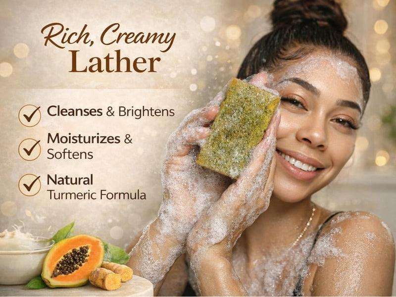 Turmeric, Papaya &Honey Goat Milk Face Soap Bar with Vitamin C – Natural & Exfoliating Facial Cleanser for Dark Spots, Acne, Blemishes & Uneven Skin Tone – Moisturizing Handmade Skincare