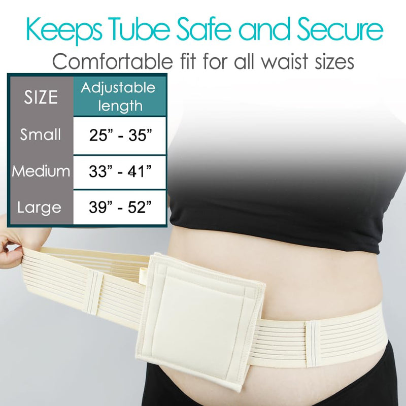 [Australia] - Breathable Feeding Tube Belt G Tubes Belts Peg Tube Belt Elastic G Tube Holder Gastrostomy Tubes Protective Supplies with 6" Square Sponge Pouch Pad Covers for Women Men Beige, Medium Medium (Pack of 1) 