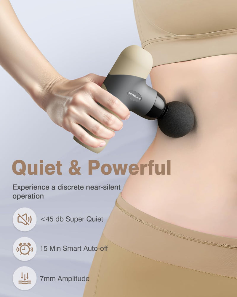 [Australia] - Morelax Mini Massage Gun Portable Deep Tissue Muscle Percussion Massager, Electric Handheld Sport Massager with 6 Massage Heads 4 Speed, Best Gift (Almond) Almond 