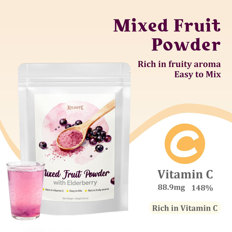 Elderberry Powder - Natural Non-GMO Fruit Blend, Sugar Free & No Additives, Ideal for Beverages, Smoothies & Drinks