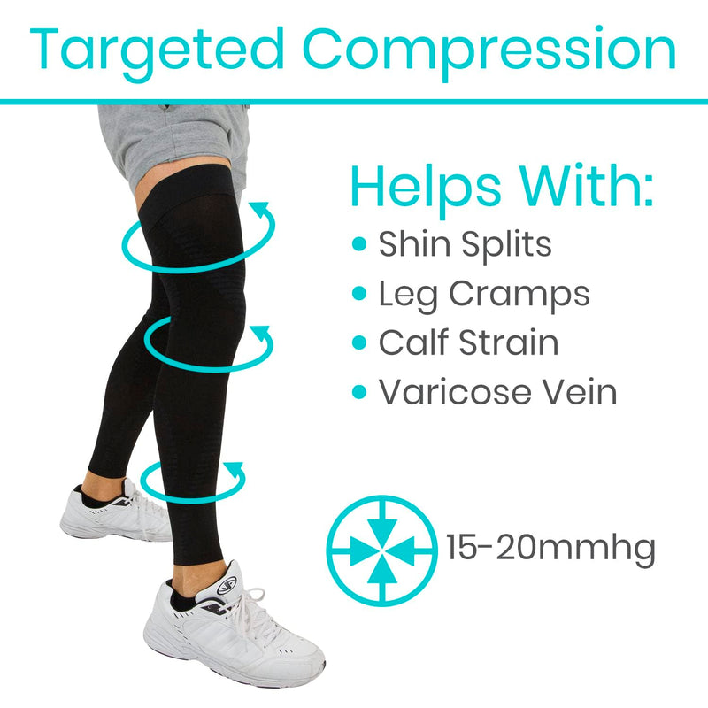 Vive Full Leg Compression Sleeves for Men & Women (Pair) - Knee, Calf, & Thigh Support Brace Wrap for Basketball, Football, Wrestling - Footless Long Running Accessories for Shin Splints (Medium) Medium