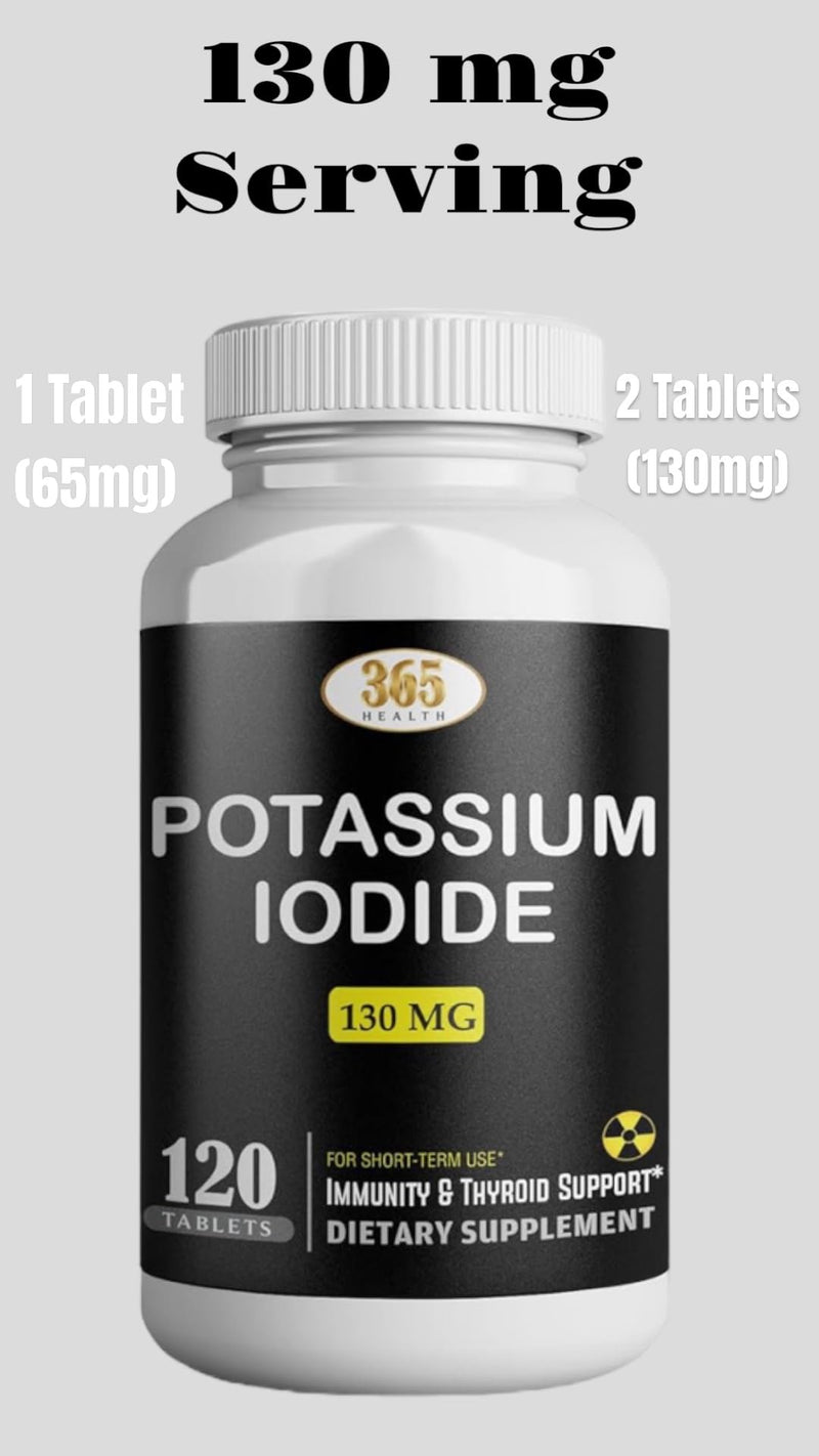 [Australia] - Potassium Iodide Tablets 130 mg - KI Tablets- Potassium Iodine Tablets 130 mg - USA MADE Potassium Iodine Pills YODO Naciente, Yoduro de potasio - 120 Tablets 